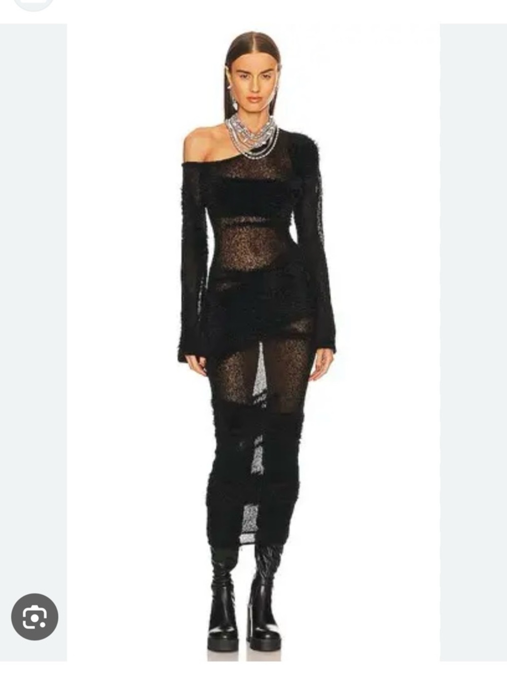 NBD Black Textured Long Sleeve Maxi Dress
